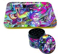 TPLF - Tray and Grinder Set Combo Rolling Tray Set - 18 x 12.5 cm Solid Iron + 4 Elements 40 mm Diameter Matching Grinder - Heavy Duty - Zinc Spice Mill