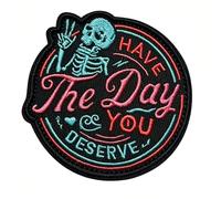 TPLUSHT Funny Morale Patch Cute Skull Hook and Loop Patches Tactical Embroidered Military Have the Day You Deserve Patches for Hat Backpacks Jeans Jackets Clothes, Round Pink and Blue