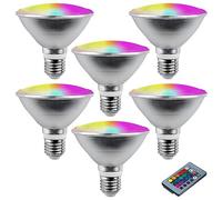 TPMAFF 6-Pack PAR30 Flood Lights Bulb 20 Watt LED/COB Dimmable RGB Color Changing Spotlight Bulb, With Remote Control, 85V-265V AC, IP65, E26/E27 Base Par30 Short Neck Led Bulb