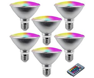TPMAFF 6-Pack PAR30 Flood Lights Bulb 20 Watt LED/COB Dimmable RGB Color Changing Spotlight Bulb, With Remote Control, 85V-265V AC, IP65, E26/E27 Base Par30 Short Neck Led Bulb