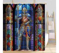 TPMDFC Medieval Shower Curtain, 72x72 inch Polyester, Medieval Knight Stained Glass Bathroom Shower Curtains Decor Set with 12 Hooks YLOKTP0834