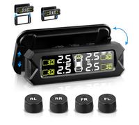 TPMS tyre pressure monitoring system, Solar Wireless Smart Tire Safety Monitor with 4 External Cap Sensors, USB Charging and Digital Display, Tire Pressure Auto Alarm System with Real-Time Pressure