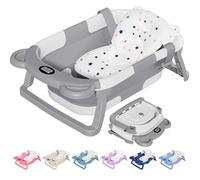 TPN Collapsible Baby Bathtub, Baby Bath Tub with Soft Cushion & Real-Time Thermometer, Baby Bathtub Infant to Toddler Tub (0-36 Months), Portable Travel Baby Tubs for Newborns (Grey)