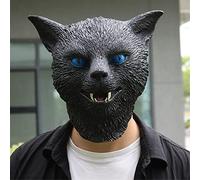 TPone Full Head Realistic Latex Cat Mask, Animal Mask Horror Black Cat Mask for Halloween Christmas Costume Party Props