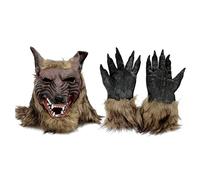 TPOne Furry Werewolf Costume Wolf Claws Gloves and Head Mask, Halloween Werewolf Mask Cosplay Costume, Werewolf Game Play Costume, Grey, L