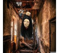 TPOne Haunted House Creepy Dead Woman Head Props, Halloween Hanging Severed Head Decoration with wig, Scary Life-Size Bloody Cut Head Corpse Realistically Latex Head Pendant Prop