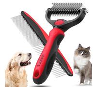 Tpotato Deshedding Dog Brush for Long Haired Dogs Cats,Undercoat Shedding Rake for Dematting Detangling Tangles Matted Fur and Knots,Free Pet Comb,Professional Pet Grooming Supplies Tool Kit,Red