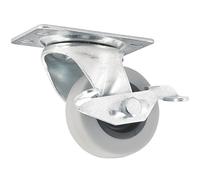 TPR Rubber Caster Wheel with Swiveling Top Plate w/Brake - 2-Inch - 90 lb. Load Capacity - Non-Marking for Hospitals, Food Service, & Other Institutional Applications