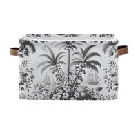 TPRDHK 1 Pack Retro Flowers and Palms Storage Basket, Durable Canvas Foldable Open Rectangle Storage Bin with Handles for Shelf Closet Bedroom Home,36x26x21 Centimeters