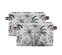 TPRDHK 2 Pack Retro Flowers and Palms Storage Basket, Durable Canvas Foldable Open Rectangle Storage Bin with Handles for Shelf Closet Bedroom Home,36x26x21 Centimeters