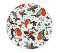TPRDHK 48 Inch Soft Plush Christmas Tree Skirt,Robin Christmas Pattern Round Xmas Tree Mat for Holiday Part Xmas Halloween Tree Decoration