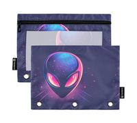 TPRDHK Alien Pencil Pouch for 3 Ring Binder Large Capacity Pencil Case with Clear Window and Zipper for School, Office, Supplies Storage