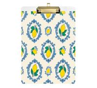 TPRDHK Baroque Lemon Motif Clipboards A4 Acrylic Hardboard Butterfly Clip Retractable Hanging Tab,for Teacher,Nurse,Doctor,Student,Kids