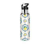 TPRDHK Baroque Lemon Motif Water Bottle with a straw cap, a nozzle cap and a handle，Vacuum insulation，Anti-leakage，Stainless Steel Water Bottle for Sports，fitness, camping and hiking