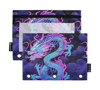 TPRDHK Blue Dragon Pencil Pouch for 3 Ring Binder Large Capacity Pencil Case with Clear Window and Zipper for School, Office, Supplies Storage