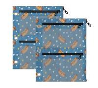 TPRDHK Blue Hearts & Buns 3-Ring Binder Pencil Pouch 2 Pack, Pen Bag with 3 Zipper Pockets, Clear View Mesh Window Storage Pen Bag for School Office Home