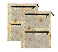 TPRDHK Butterfly Sunflower Mix 3-Ring Binder Pencil Pouch 2 Pack, Pen Bag with 3 Zipper Pockets, Clear View Mesh Window Storage Pen Bag for School Office Home