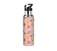 TPRDHK Cartoon Fruit Mix Water Bottle with a straw cap, a nozzle cap and a handle，Vacuum insulation，Anti-leakage，Stainless Steel Water Bottle for Sports，fitness, camping and hiking
