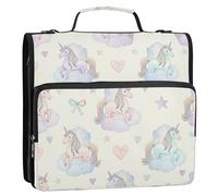 TPRDHK Cartoon Rainbow Horse Zipper Binder with 3 Ring D-Ring, Expanding File Folder Organizer with Shoulder Strap & Handle for Office Use
