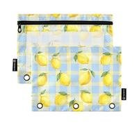 TPRDHK Checkered Amalfi Lemons Pencil Pouch for 3 Ring Binder Large Capacity Pencil Case with Clear Window and Zipper for School, Office, Supplies Storage