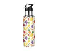 TPRDHK Cheerful Fruit Fiesta Water Bottle with a straw cap, a nozzle cap and a handle，Vacuum insulation，Anti-leakage，Stainless Steel Water Bottle for Sports，fitness, camping and hiking