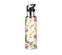 TPRDHK Classic Fruit Sketch Water Bottle with a straw cap, a nozzle cap and a handle，Vacuum insulation，Anti-leakage，Stainless Steel Water Bottle for Sports，fitness, camping and hiking