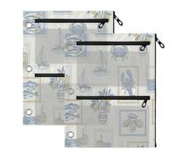 TPRDHK Coastal Italian Stamps 3-Ring Binder Pencil Pouch 2 Pack, Pen Bag with 3 Zipper Pockets, Clear View Mesh Window Storage Pen Bag for School Office Home