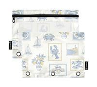 TPRDHK Coastal Italian Stamps Pencil Pouch for 3 Ring Binder Large Capacity Pencil Case with Clear Window and Zipper for School, Office, Supplies Storage