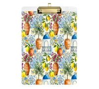 TPRDHK Coastal Lemon Terraces Clipboards A4 Acrylic Hardboard Butterfly Clip Retractable Hanging Tab,for Teacher,Nurse,Doctor,Student,Kids