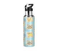 TPRDHK Coastal Mail Fruit Water Bottle with a straw cap, a nozzle cap and a handle，Vacuum insulation，Anti-leakage，Stainless Steel Water Bottle for Sports，fitness, camping and hiking