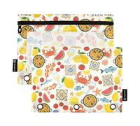 TPRDHK Colorful Mediterranean Feast Pencil Pouch for 3 Ring Binder Large Capacity Pencil Case with Clear Window and Zipper for School, Office, Supplies Storage