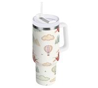 TPRDHK Cute Hot Air Balloon Large Vacuum Flask with Handle & Straw, 1.2 Litre Double Wall Insulated Stainless Steel Travel Cup, Leak-Resistant & Car Holder Friendly