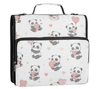 TPRDHK Cute Panda Zipper Binder with 3 Ring D-Ring, Expanding File Folder Organizer with Shoulder Strap & Handle for Office Use