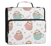 TPRDHK Cute Sloth Zipper Binder with 3 Ring D-Ring, Expanding File Folder Organizer with Shoulder Strap & Handle for Office Use