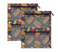 TPRDHK Dark Fast Food Feast 3-Ring Binder Pencil Pouch 2 Pack, Pen Bag with 3 Zipper Pockets, Clear View Mesh Window Storage Pen Bag for School Office Home