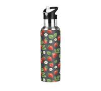 TPRDHK Dark Strawberry Blooms Water Bottle with a straw cap, a nozzle cap and a handle，Vacuum insulation，Anti-leakage，Stainless Steel Water Bottle for Sports，fitness, camping and hiking