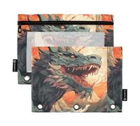 TPRDHK Ferocious Dragon Pencil Pouch for 3 Ring Binder Large Capacity Pencil Case with Clear Window and Zipper for School, Office, Supplies Storage