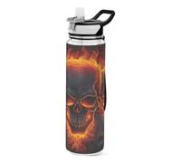 TPRDHK Flames Skulls 32oz Clear Sports Water Bottles Wide Mouth Leakproof Tritan Reusable Plastic Water Bottle with Straw for Fitness Outdoor