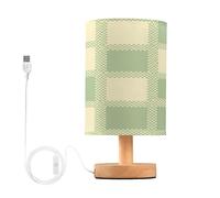 TPRDHK Green Checkered Pattern LED Bedside Table Lamp - USB Powered Desk Light for Reading, Relaxing & Home Décor