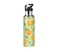 TPRDHK Green Citrus Blooms Water Bottle with a straw cap, a nozzle cap and a handle，Vacuum insulation，Anti-leakage，Stainless Steel Water Bottle for Sports，fitness, camping and hiking