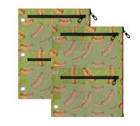 TPRDHK Green Hot Dog Tropics 3-Ring Binder Pencil Pouch 2 Pack, Pen Bag with 3 Zipper Pockets, Clear View Mesh Window Storage Pen Bag for School Office Home