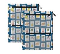 TPRDHK Italian Summer Stamps 3-Ring Binder Pencil Pouch 2 Pack, Pen Bag with 3 Zipper Pockets, Clear View Mesh Window Storage Pen Bag for School Office Home