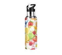 TPRDHK Juicy Fruit Splash Water Bottle with a straw cap, a nozzle cap and a handle，Vacuum insulation，Anti-leakage，Stainless Steel Water Bottle for Sports，fitness, camping and hiking