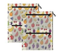 TPRDHK Jumbo Summer Fruits 3-Ring Binder Pencil Pouch 2 Pack, Pen Bag with 3 Zipper Pockets, Clear View Mesh Window Storage Pen Bag for School Office Home