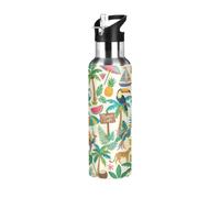 TPRDHK Jungle Fruit Print Water Bottle with a straw cap, a nozzle cap and a handle，Vacuum insulation，Anti-leakage，Stainless Steel Water Bottle for Sports，fitness, camping and hiking
