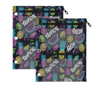 TPRDHK Lighted Fruit Print 3-Ring Binder Pencil Pouch 2 Pack, Pen Bag with 3 Zipper Pockets, Clear View Mesh Window Storage Pen Bag for School Office Home