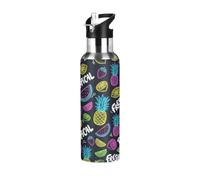 TPRDHK Lighted Fruit Print Water Bottle with a straw cap, a nozzle cap and a handle，Vacuum insulation，Anti-leakage，Stainless Steel Water Bottle for Sports，fitness, camping and hiking