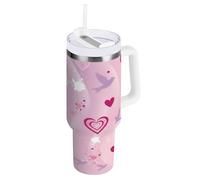 TPRDHK Love Bird Large Vacuum Flask with Handle & Straw, 1.2 Litre Double Wall Insulated Stainless Steel Travel Cup, Leak-Resistant & Car Holder Friendly