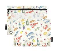 TPRDHK Mediterranean Feast Sketch Pencil Pouch for 3 Ring Binder Large Capacity Pencil Case with Clear Window and Zipper for School, Office, Supplies Storage