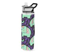 TPRDHK Mint Elephants Leaves 32oz Clear Sports Water Bottles Wide Mouth Leakproof Tritan Reusable Plastic Water Bottle with Straw for Fitness Outdoor